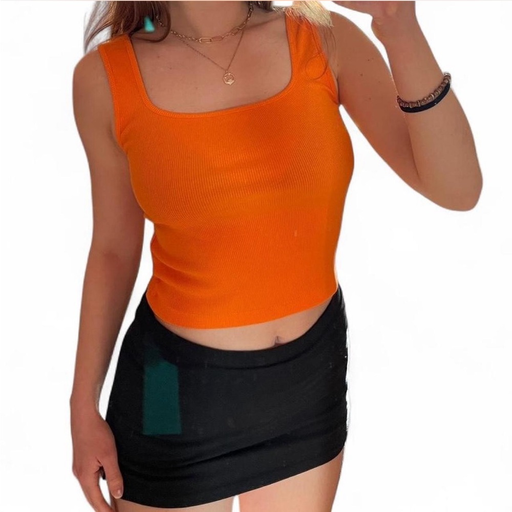 Square Neck Orange Tank Top